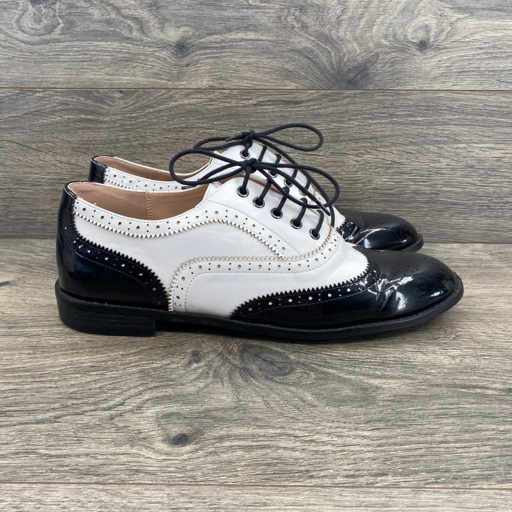 Monroe & Main Oxford Shoes Womens 12M Black Wingtip Spectator Brogue Lace Up
